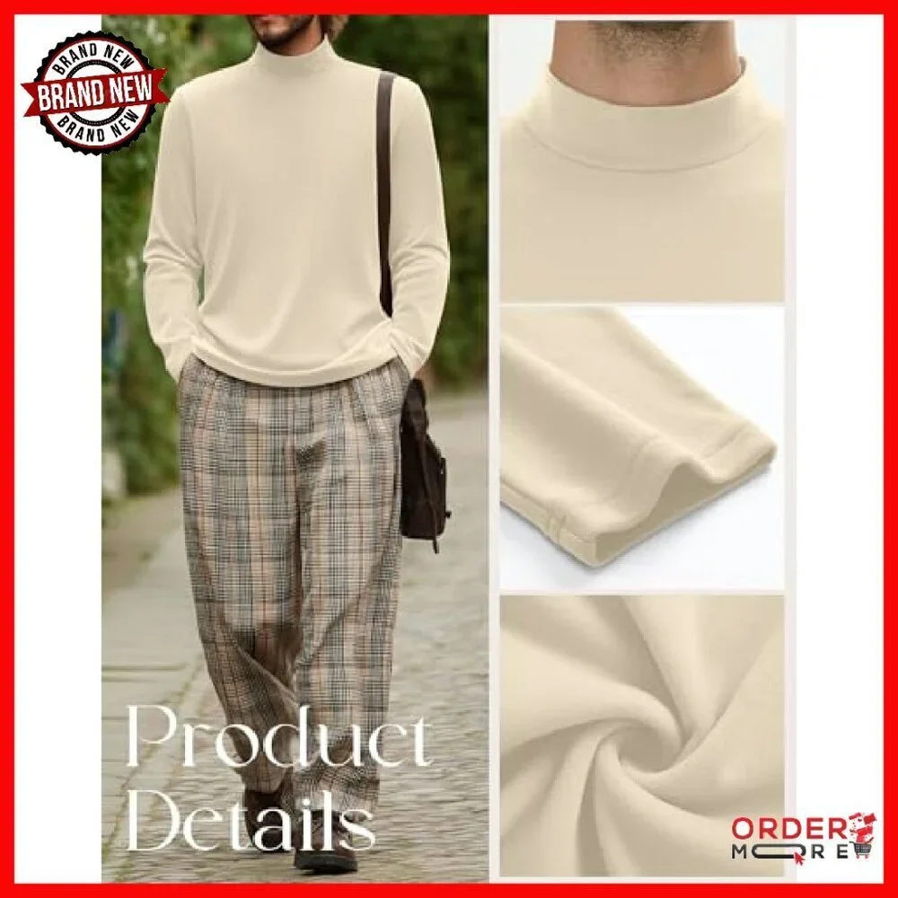 Men's Thermal Mock Turtleneck Long Sleeve Shirts 4 Pack Loose Fit